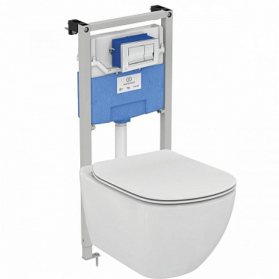 Комплект Ideal Standard Prosys Tesi подвесной унитаз + крышка-сиденье + встраиваемая инсталляция и механическая панель смыва T387201 Комплект Ideal Standard Prosys Tesi подвесной унитаз + крышка-сиденье + встраиваемая инсталляция и механическая панель смыва T387201