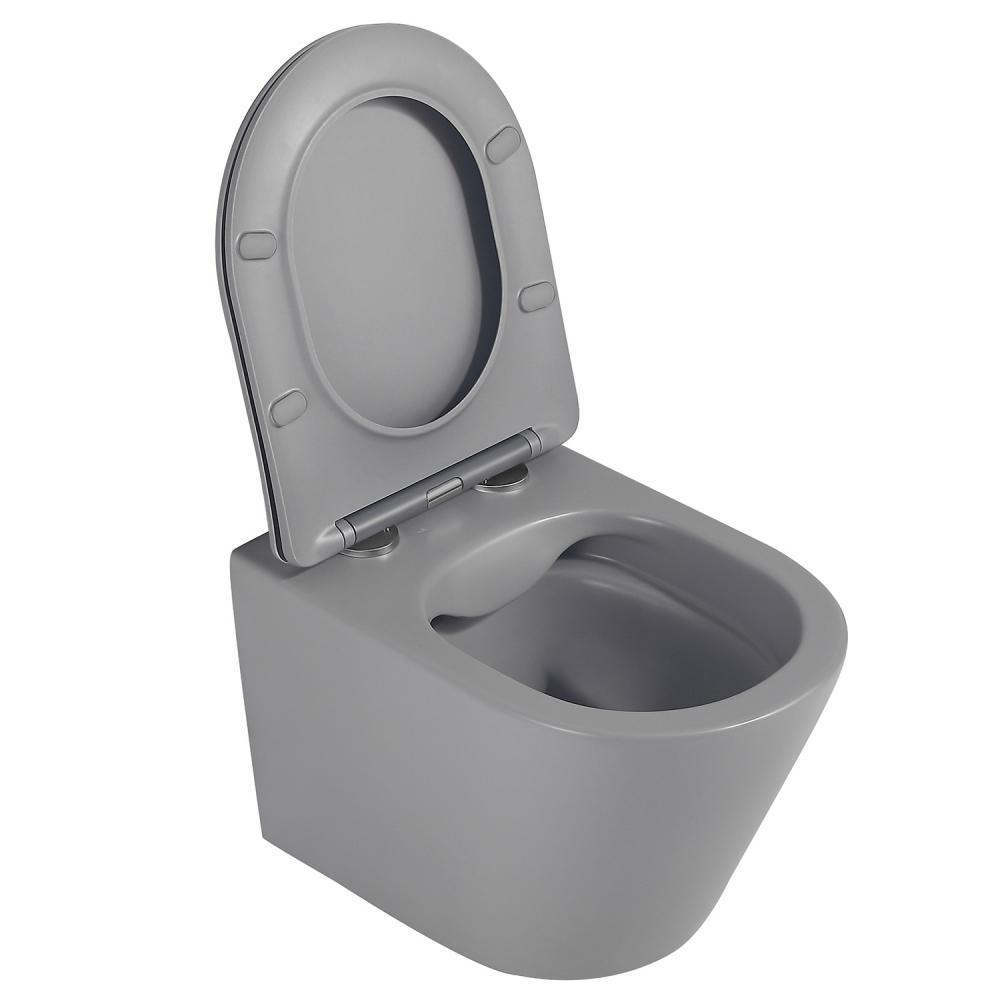 Унитаз ABBER Bequem AC1102MG подвесной серый матовый, безободковый с крышкой