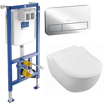 Комплект Villeroy & Boch Subway 2.0, 5614R001P подвесной унитаз+ инсталляция 92246100 с кнопкой+ сиденье 9M78S101