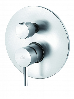 Смеситель встраиваемый для душа на 2 выход с накладкой из металла диам.200мм, девиатор-картридж, 2 положения+1 комбо, Steel looking
