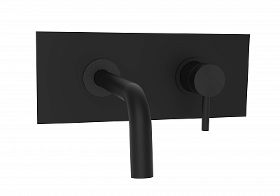 Смеситель для раковины встраиваемый, накладка нерж сталь 250х100мм, излив 175мм, Черный матовый