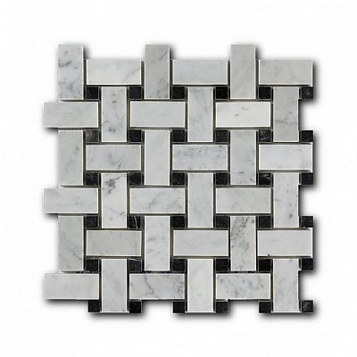 Мозаика Basket Weave Bianco Carrara Nero Marquina 30.5x30.5