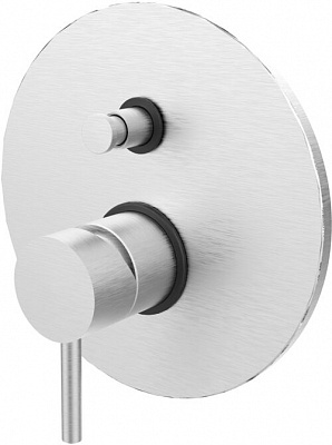 Смеситель встраиваемый для душа на 2 выход с накладкой из металла диам.200мм, девиатор-кнопка,Steel looking