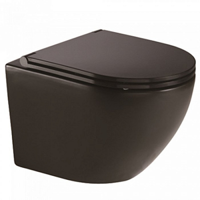 Унитаз подвесной BelBagno Sfera-R BB046CHR-NERO безободковый P-trap, матовый Унитаз подвесной BelBagno Sfera-R BB046CHR-NERO безободковый P-trap, матовый
