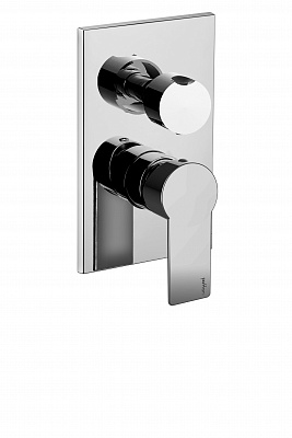 Смеситель встраиваемый для душа на 3 выхода с накладкой нерж сталь 120х190мм.девиатор-картридж, 3 положения+3 комбо, Хром