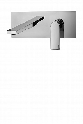 Смеситель для раковины встраиваемый с изливом 200мм с накладкой из нерж. Стали 250х100мм, Хром