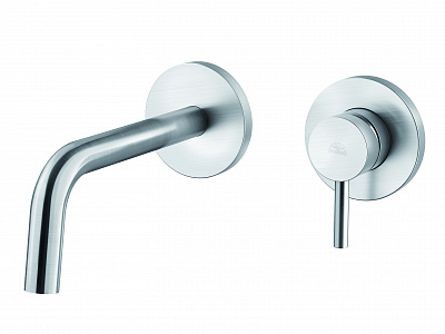 Смеситель для раковины встраиваемый, накладки диам.70мм, излив 245мм,Steel looking