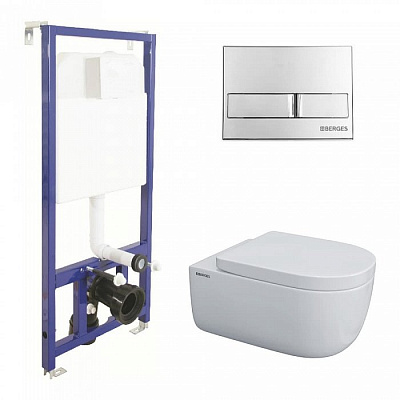 Комплект Berges Novum 043233 инсталляция Novum525 + кнопка L3 хром глянец + унитаз EGO XL 54 см + сиденье дюропласт Toma SO Комплект Berges Novum 043233 инсталляция Novum525 + кнопка L3 хром глянец + унитаз EGO XL 54 см + сиденье дюропласт Toma SO