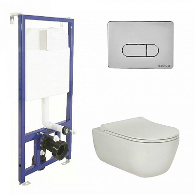 Комплект Berges Novum 043201 инсталляция Novum525 + кнопка D3 хром глянец + унитаз EGO XL Rimless + сидение дюропласт Toma Slim SO Комплект Berges Novum 043201 инсталляция Novum525 + кнопка D3 хром глянец + унитаз EGO XL Rimless + сидение дюропласт Toma Slim SO