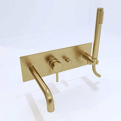 Смеситель для ванны встраиваемый, 2 выхода, медовое золото браш. LIGHT Paffon LIG001HGSP