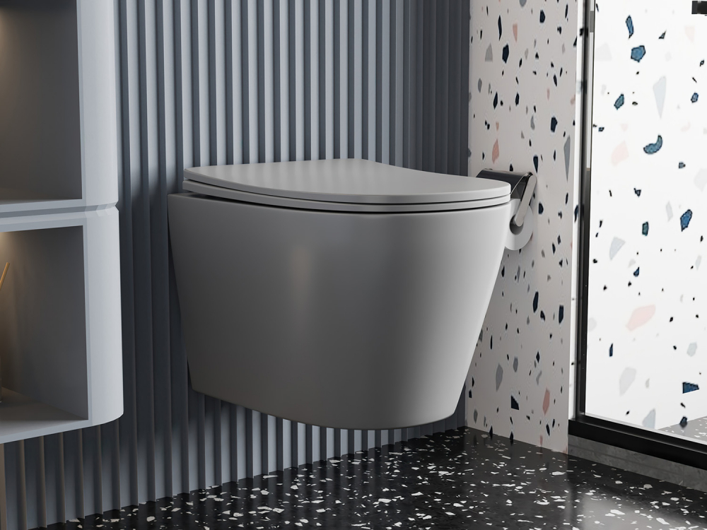 Унитаз ABBER Bequem AC1102MG подвесной серый матовый, безободковый с крышкой