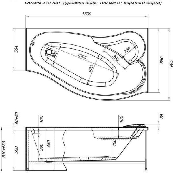 Акриловая ванна Aquanet Palma 170x90/60 R (каркас + смеситель Aquanet Practic 2 AF111-63B)