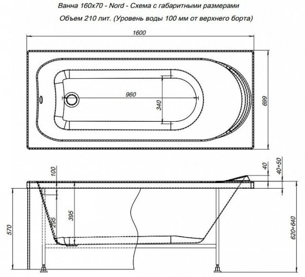 Акриловая ванна Aquanet Nord 160