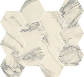 Bianco Arabesco Composizione Esagono Lucidato 28.5x33