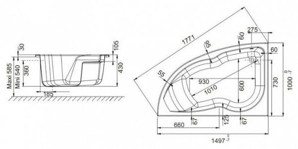 Акриловая ванна Jacob Delafon Micromega Duo 150 E60219 левая