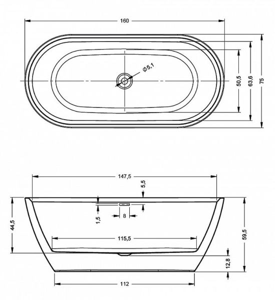 Акриловая ванна Riho Inspire Fs 160X75 см