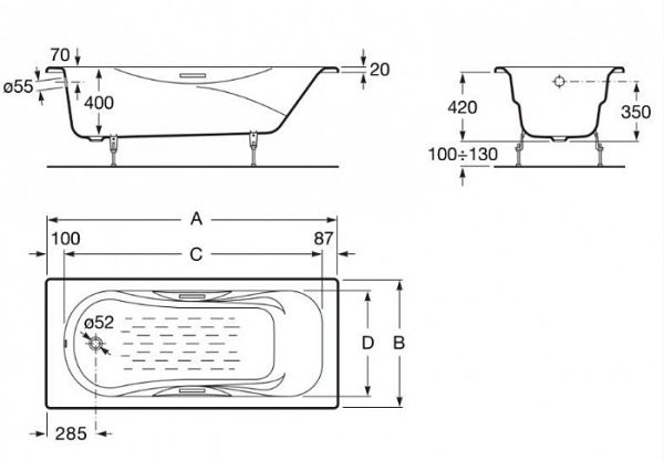 Чугунная ванна Roca Malibu 160x75 см, 231060000