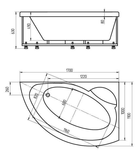 Акриловая ванна Aquatek Аякс 170 см L на объемном каркасе Акриловая ванна Aquatek Аякс 170 см L на объемном каркасе