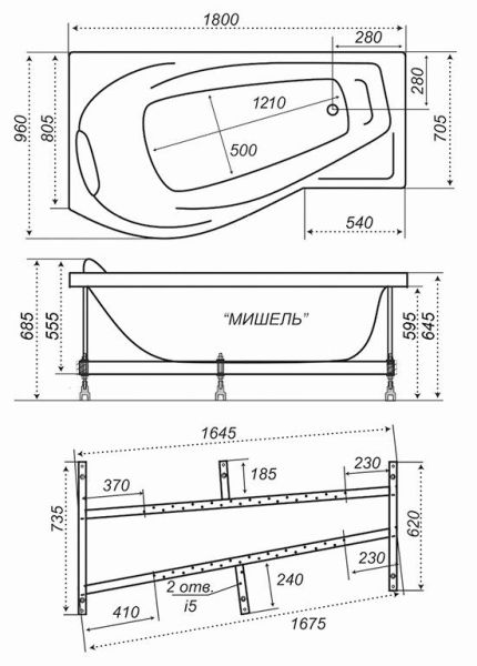 Акриловая ванна Triton Мишель 180x96 см левая