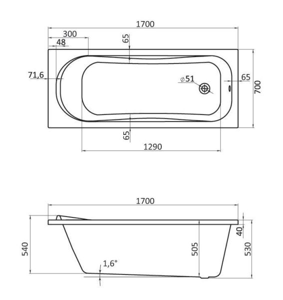 Акриловая ванна Santek Тенерифе 170х70 см