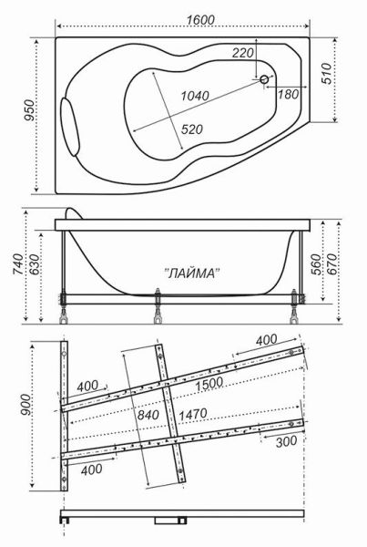 Акриловая ванна Triton Лайма 160x95 см левая