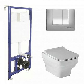 Комплект Berges Novum 043209 инсталляция Novum525 + кнопка S3 хром глянец + унитаз LEVEL Rimless + сидение дюропласт Level Slim SO