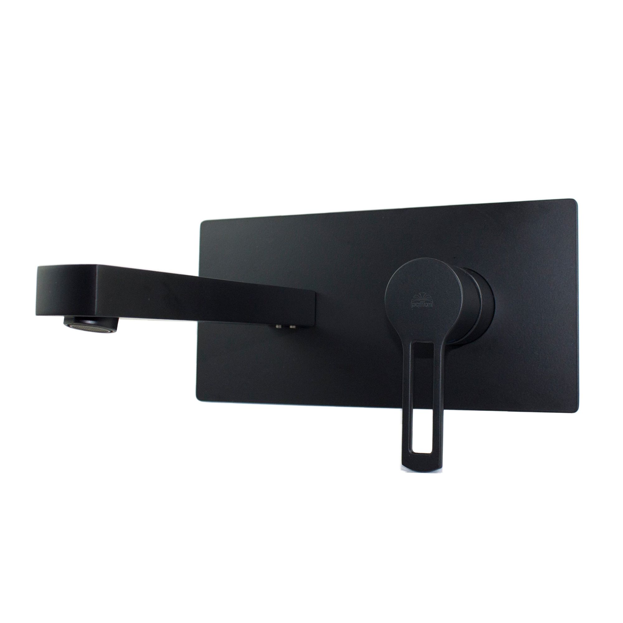 Смеситель для раковины встраиваемый с изливом 200мм с накладкой из нерж. Стали 250х100мм, Черный матовый