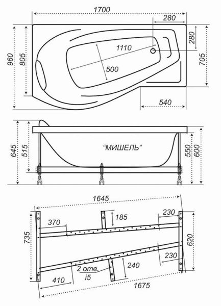 Акриловая ванна Triton Мишель 170x96 см правая Акриловая ванна Triton Мишель 170x96 см правая