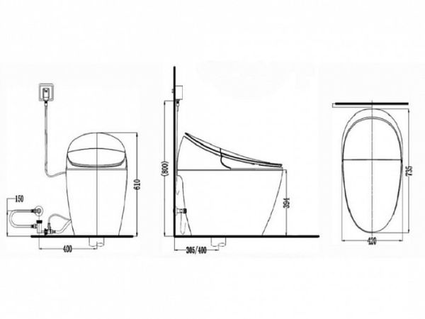 Унитаз приставной Orans IT-808JD электронный с крышкой-сиденьем с микролифтом