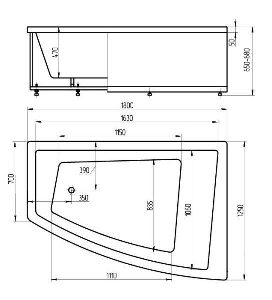 Акриловая ванна Aquatek Оракул 180 см L на объемном каркасе