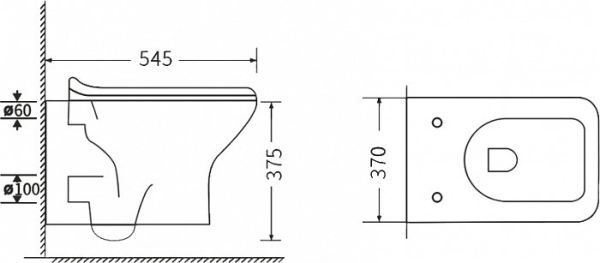 Унитаз подвесной Agger AT02100 безободковый, сиденье микролифт