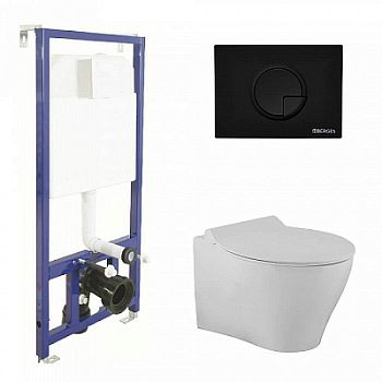 Комплект Berges Novum 043229 инсталляция Novum525 +кнопка R5 SoftTouch черная + унитаз TOP Rimless + сидение дюропласт Mita Slim SO