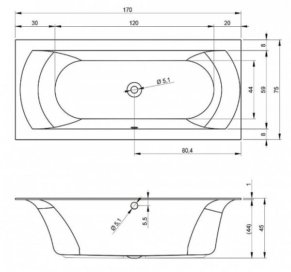 Акриловая ванна Riho Linares Velvet 170x75 см