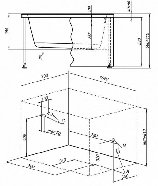 Акриловая ванна Aquanet Seed 100x70 см