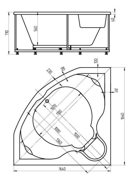 Акриловая ванна Aquatek Сириус 164 см на объемном каркасе