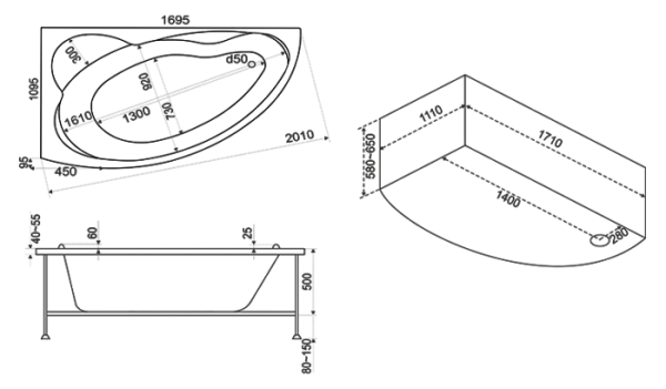 Акриловая ванна Bas Лагуна R 170х110