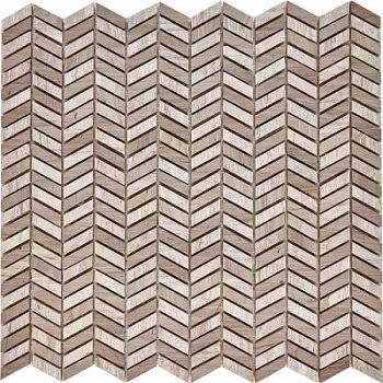 PIX 288 Shevron White Wooden, Athens Grey, чип 27x10 мм, сетка 298х307x8 мм, Полированная