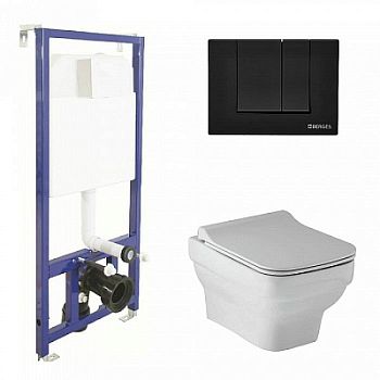 Комплект Berges Novum 043211 инсталляция Novum525 + кнопка S5 SoftTouch черная + унитаз LEVEL Rimless + сидение дюропласт Level Slim SO