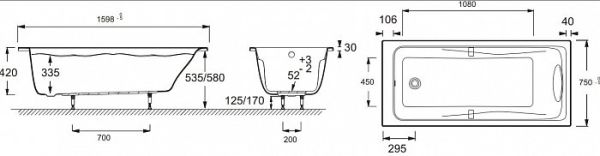 Акриловая ванна Jacob Delafon Odeon Up E6057RU-00 160х75 см