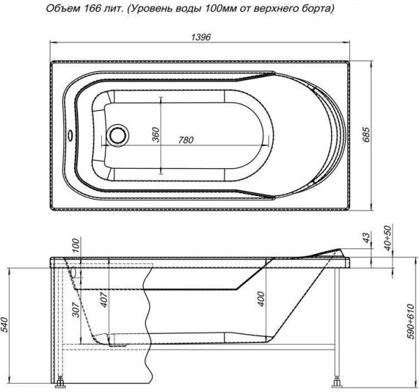 Акриловая ванна Aquanet West 140x70 Акриловая ванна Aquanet West 140x70