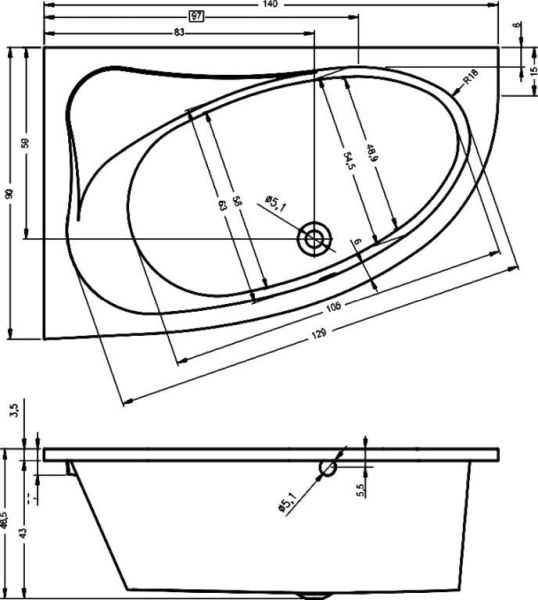Акриловая ванна Riho Lyra 140 см R