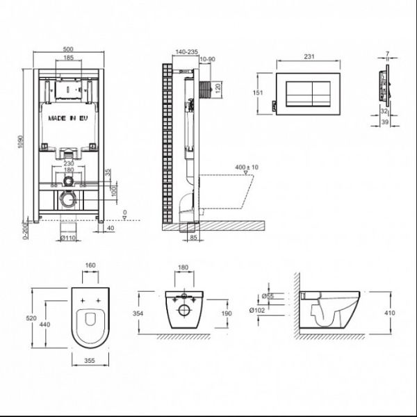 Комплект Jacob Delafon унитаз c инсталляцией и кнопкой Rodin+, E21749RU-00