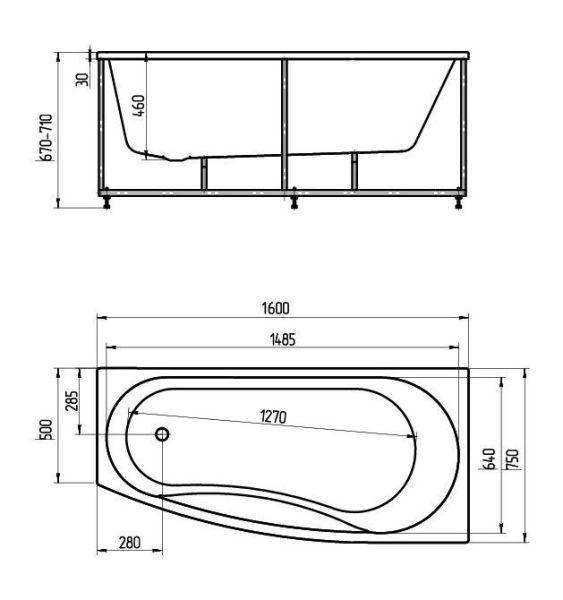 Акриловая ванна Aquatek Пандора 160 см L на сборно-разборном каркасе