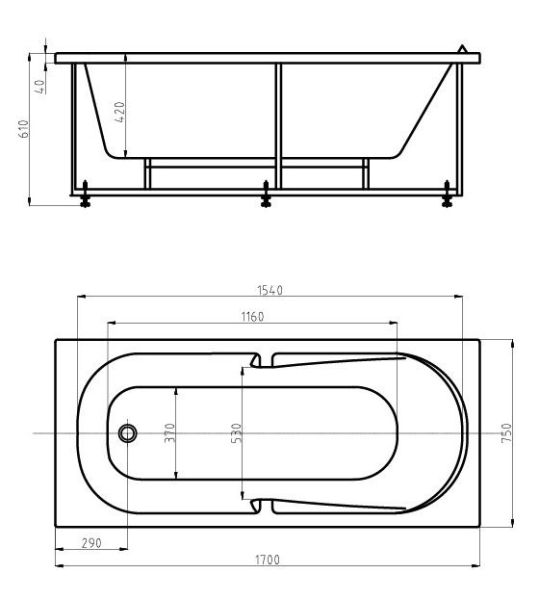 Акриловая ванна Aquatek Лея 170 см на сборно-разборном каркасе