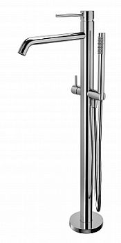 Смеситель для ванны напольный с душем MASTER из металла и шлангом из PVC 1500мм, без БАЗЫ арт LIG031, Хром