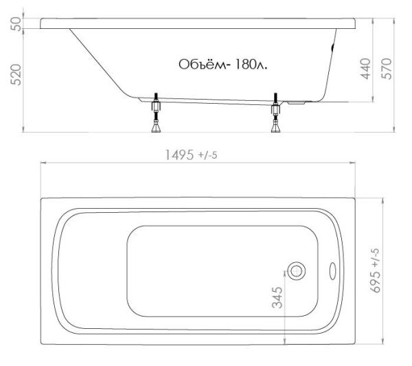 Акриловая ванна Triton Стандарт 150x70 см Акриловая ванна Triton Стандарт 150x70 см