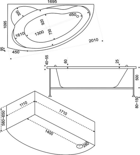 Акриловая ванна Bas Лагуна 170х100 L