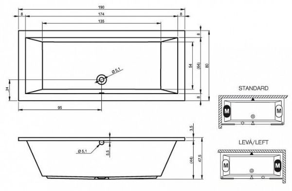 Акриловая ванна Riho Lusso 190x80 см