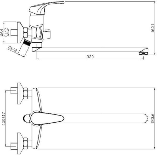 Смеситель для ванны с душем Aquanet Practic AF100-21С