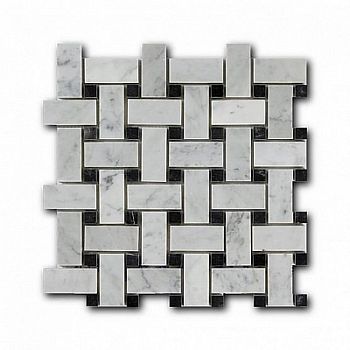 Мозаика Basket Weave Bianco Carrara Nero Marquina 30.5x30.5